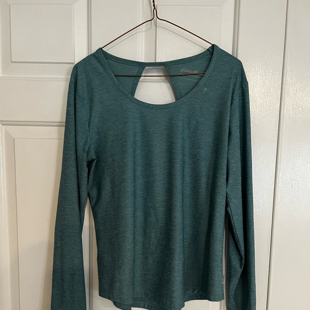 Eddie Bauer, blue/green athletic top, size M